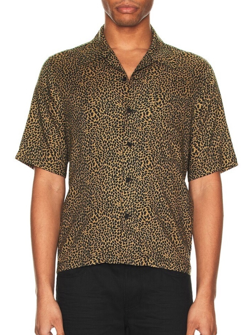Saint Laurent YSL Leopard SL Logo Print Hawaiian Short Sleeve Button Down Shirt